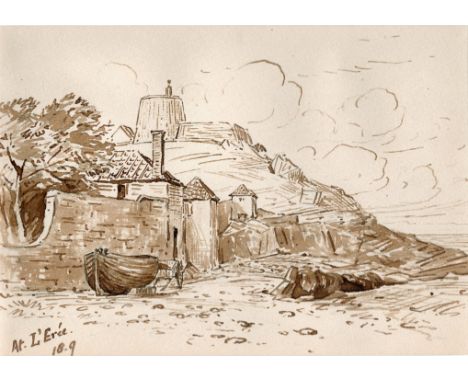 Alfred Percy Codd (British, 1857-1941), 'At L'Erée'; 'At Cobo', Guernsey double sided sketch in Prout brown and black pen and