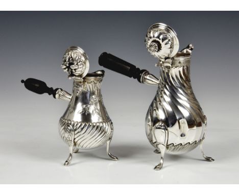 A late 19th century French silver chocolate pot, maker's mark rubbed, probably by Leon Lapar, having Minerva 800 mark, of bal