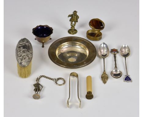 A rummage box of silver and other collectables, comprising a modern silver dish by William Comyns &amp; Sons Ltd, London, 198