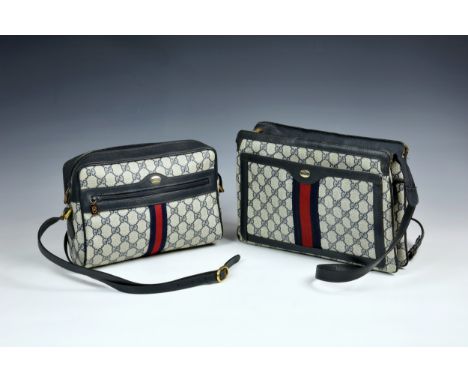 Two vintage Gucci 'Accessory Collection' web line monogram shoulder bags, 1970s-80s, both with original labels with certifica