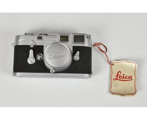 A Leica M3 35mm Rangefinder Camera, chrome, serial no. 836055, 1950s, with Leitz Elmar f/3.5 50mm lens, in VGC with just a fe