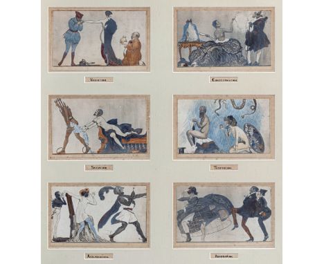 English School (early 20th century), Six Caricatures in one frame, each titled beneath "Variation, Consternation, Satiation, 