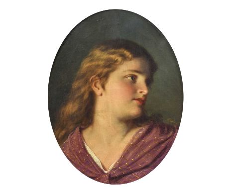 Attributed to Anton Ebert (1845-1896) GermanPortrait of a lady, head and shoulders, wearing a mauve shawlSigned, oil on canva