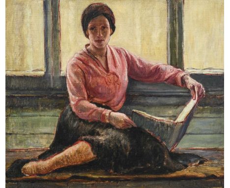 John Charles Moody (1884-1962) "The Reader (1930)" Signed and dated (19)30, oil on canvas, 50cm by 59.5cm (unframed)Possibly 