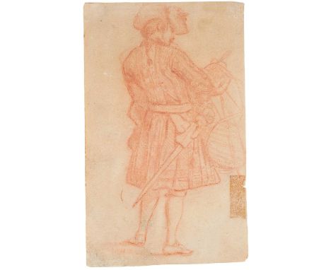 Circle of Charles Parrocel (1688-1752) French  Study of a drummer  Red conte crayon, 24.5cm by 15cmFor comparable see Ashmole