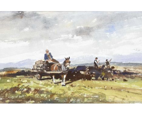William Norman Gaunt (1918-2001) Peat cutting Signed, mixed media on linen, together with a further work by the same artist d