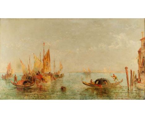 Jane Vivian (fl.1869-1877) Venice, the lagoon Signed, oil on canvas, 59.5cm by 106.5cm  Unlined. All keys present but fairly 