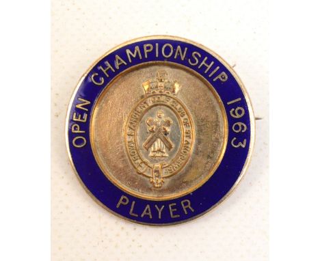 A 1963 Open Golf Championship Player competitor badge, with blue enamel and R&A crest. The event being played at Royal Lytham