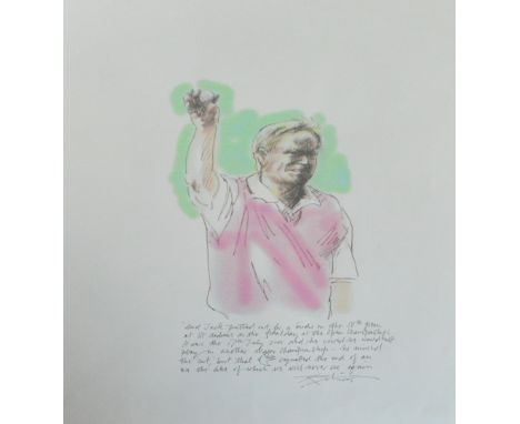 HAROLD RILEY (b.1934); mixed media "And Jack putted out for a birdie on the 18th green at St. Andrews on the final day of Ope