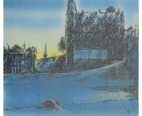HAROLD RILEY (b.1934); mixed media "First Light, 18th Hole St. Andrews, Old Course", signed and dated 2005, 21 x 30cm, framed
