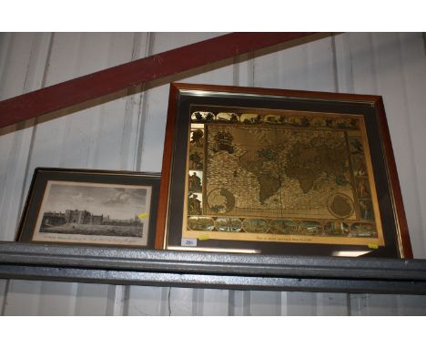 A framed and glazed map, after Moses Pitt together with a black and white print after J. Chapman "St Osyth Priory"