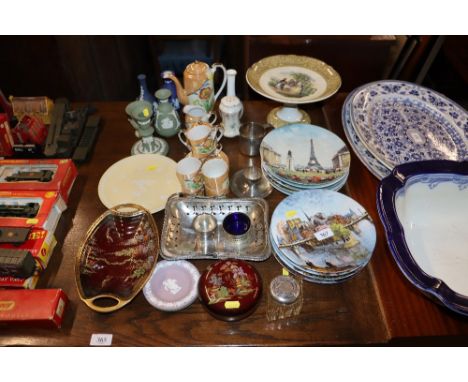 A quantity of various Limoges collector's plates; Wedgwood jasperware; Crown Devon, silver plated ware; coffee ware; white me