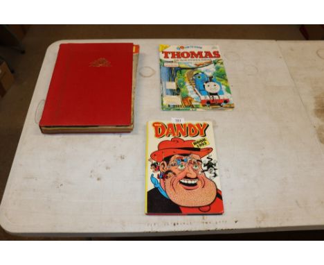 A bound quantity of Look & Learn magazine; Thomas The Tank Engine and Friends comic books and a Dandy 1993 annual