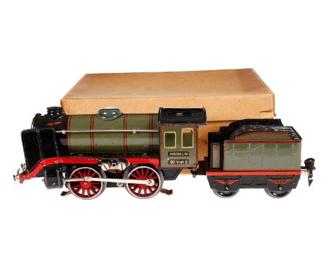 Märklin B-Dampflok R 66/12900, Spur 0, mit 2-A Tender, CL, elektrisch, durch Sturz vorne verbogen, sonst leichte Gebrauchsspu