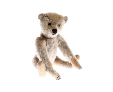 STEIFF Bär, mit Buckel und langen Armen, ohne Knopf und Fahne, Schuhknopfaugen, schwarze Nasen- und Krallenbestickung (erneue
