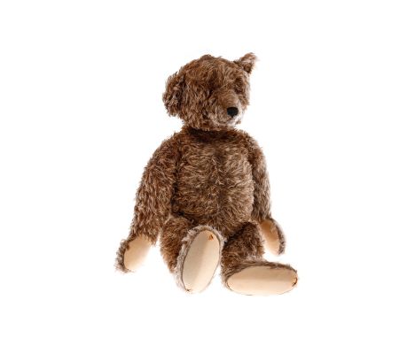 Großer früher STEIFF Bär mit ausgeprägtem Buckel und langen Armen, Knopf mit sehr langem ”F”, Langhaarmohair bis auf kleine S