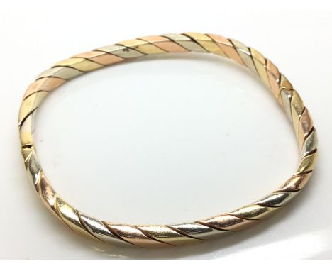 9ct gold Three Tone twist bangle, 22.3g (A)