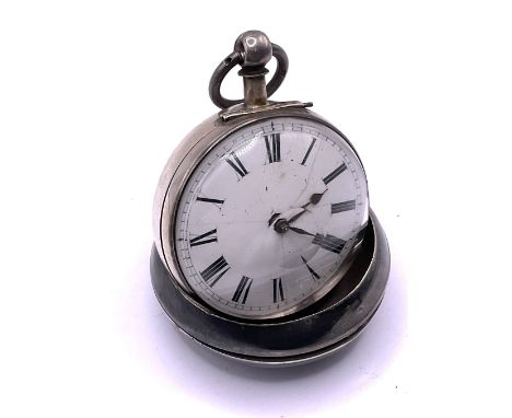 An early 19th century silver pair-cased Verge pocket watch, by William Smith of Wingham, white enamel dial with black Arabic 