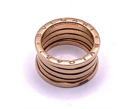 A Bvlgari 18ct yellow gold, B Zero ring, fully hallmarked, Anniversary XX edition, approx 13.53g, Size R, (A)