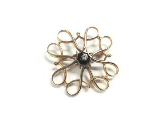 A 9ct gold, diamond and enamel filigree brooch, approx 3.13g. (B9). Shipping category A.