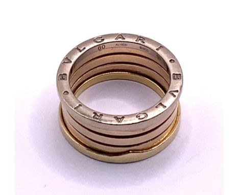 A Bvlgari 18ct 3 colour gold, B Zero ring, fully hallmarked ,approximately 12.82g, Size R, (A)