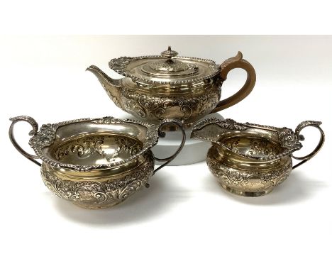 A Late Victorian 3 piece hallmarked silver teaset with marks for Elkington and Co. London 1900, corresponding marks on all 3 