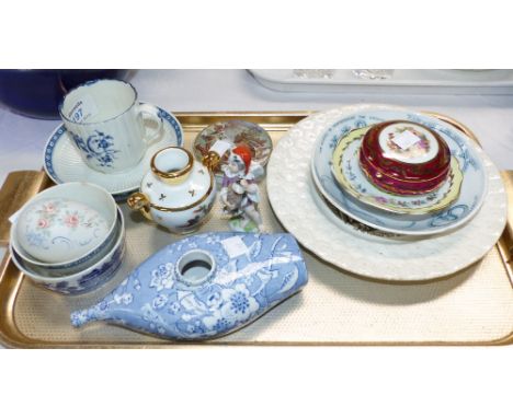 A First Period Worcester cup and saucer; a tea bowl and saucer; a pap boat and decorative china