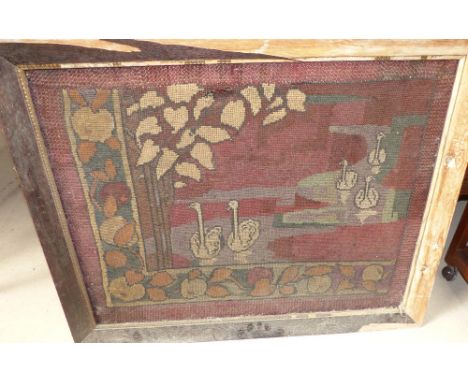 A continental Arts & Crafts tapestry picture depicting swans, 26" x 32", framed (a.f.)