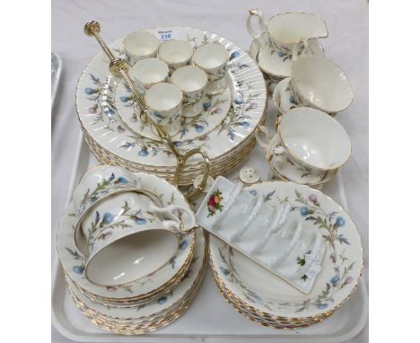 A Royal Albert Thistle pattern part dinner and tea service, approx 34 pieces; an "Old Country Roses" toast rack