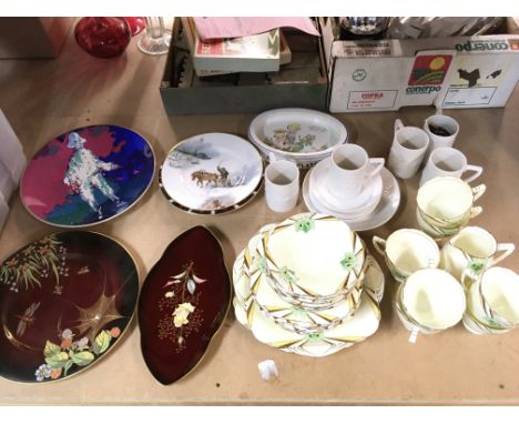 Crafton cups, saucers, plates Portmeirion totem cups and saucers, Carltonware dishes, royal Doulton Pierrot plate, Russian pl