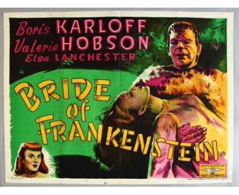 "Bride of Frankenstein" (1935) British Quad film poster (30 x 40 inch) starring Boris Karloff as Frankensteins Monster, Valer