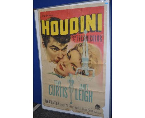 "Houdini" 1953 Tony Curtis Janet Leigh Original US one sheet (27 x 41 inch). Tony Curtis plays Harry Houdini the famous escap