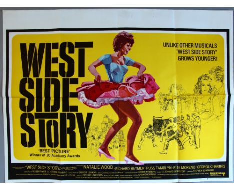 "West Side Story" Early re-release British Quad film poster (30 x 40 inch) with great pen and ink drawings and full colour ar