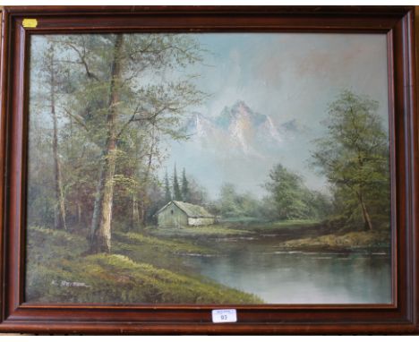 K Beiber Mountainous river view Oil on canvas, signed 45cm x 60cm