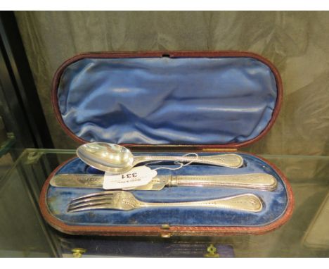 A cased set of childs silver knife, fork and spoon