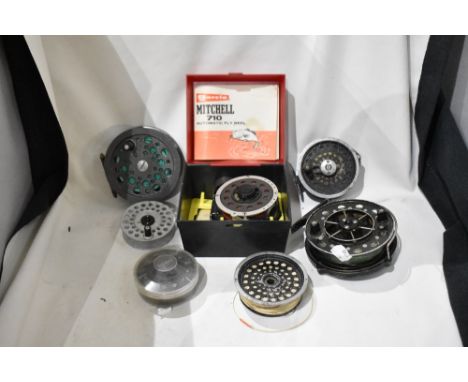 4 vintage fly reels including Garcia Mitchell 710, Shakespeare condex and an Intrepid  Gearfly