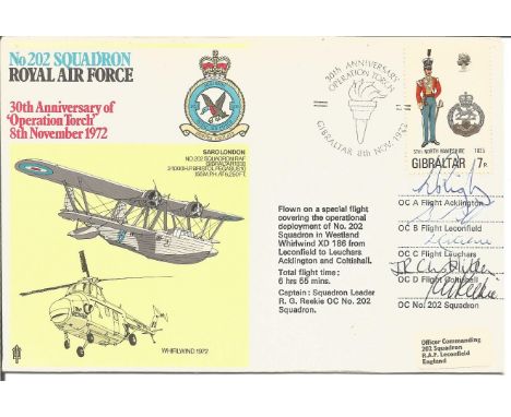 Sqn Ldr R G Reekie and other Flight Commanders signed No 202 Squadron cover commemorating the 30th Anniversary of Operation T