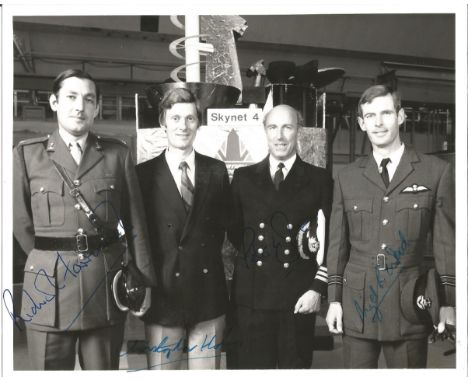 Skynet 4 British astronauts signed 8 x 6 b/w photo of the four, three in Military Uniform. Signed by Richard Farrimond, Sqn L