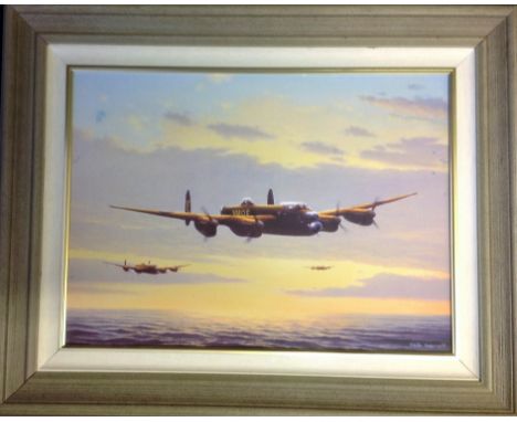 Lancasters in flight stunning Giclee print on canvas by artist Keith Aspinall framed and mounted to an overall size of 30 x 2