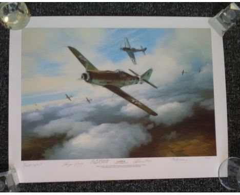 Closing In WW2 25 x 19 print by Mark Postlethwaite signed by 3 Luftwaffe and USAF aces. From the highly-acclaimed aviation ar