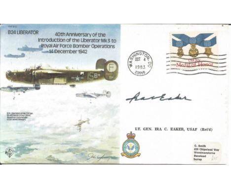 WW2 US General Ira Eaker signed B24 Liberator Bomber cover. General Ira Clarence Eaker was a general of the United States Arm