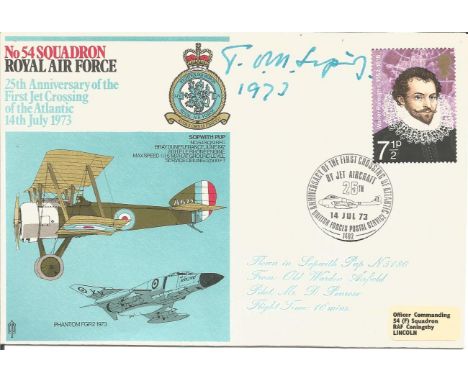 Thomas Sopwith signed No 54 Sqn cover commemorating the 25th Anniversary of the First Jet Crossing of the Atlantic. Flown in 