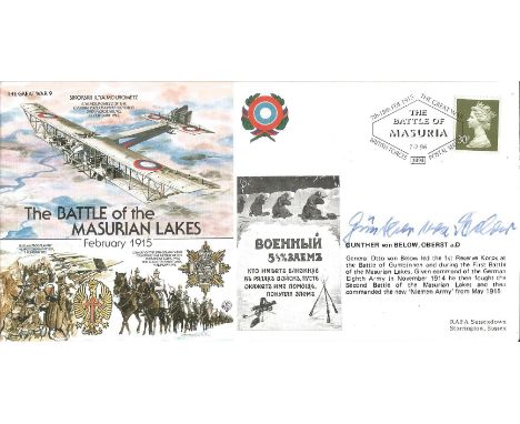Gunther Von Below Oberst signed The Battle of the Masurian Lakes February 1915 cover The Great War 9. PM The Battle of Masuri