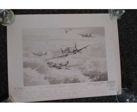 Most Memorable Day WW2 24 x 18 black and white print by Robert Taylor signed by Taylor and 10 Battle of Britain veterans. Inc