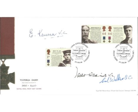 Edward Kenna VC, Tasker Watkins VC, and Carl Walker GC signed Victoria Cross commemorative FDC. Royal Mail First Day Cover. T