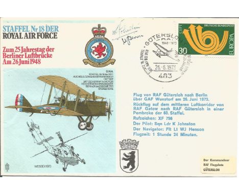 Sqn Ldr K Johnston and Flt Lt W J Henson signed cover in German, Staffel Nr 18 Der RAF. 30 Deutsche Bundespost stamp postmark