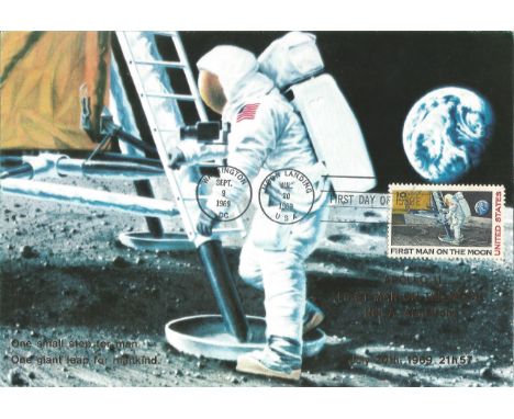 Space Photo Commemorative Card Apollo 11 First Man on the Moon Neil A Armstrong July 20th 1969 21h 57 Double PM Washington DC
