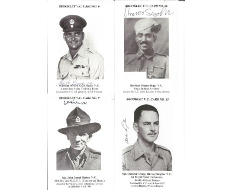 Victoria Cross Booklet card signed collection. Six 6 x 4 portrait cards with images and titles signed by VC winners Umrao Sin