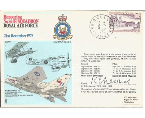 Mr R C Newman signed cover Honouring No 56(F) Squadron. Cover franked at the nearest town to the air battles fought by No 56(