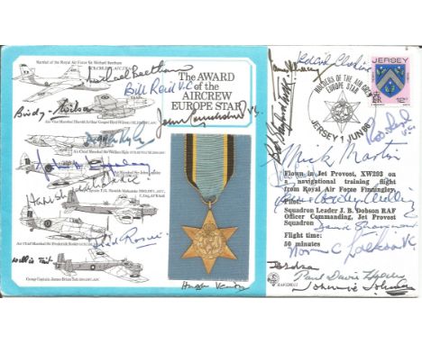 WW2 Award of Aircraft Europe Star cover signed by 22 WW2 AES medal winners includes Dambusters Mick Martin, David Shannon, Ja